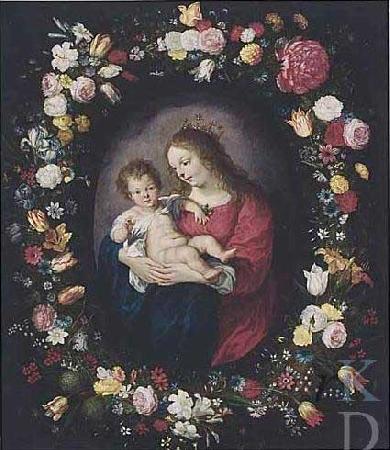 Antoine Sallaert Madonna: i.e. Mary with the Christ-child in a garland of flowers. oil painting image